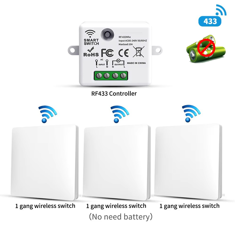 Home Security Battery - RF433 무선 자가전원 조명 스위치, 무전력,