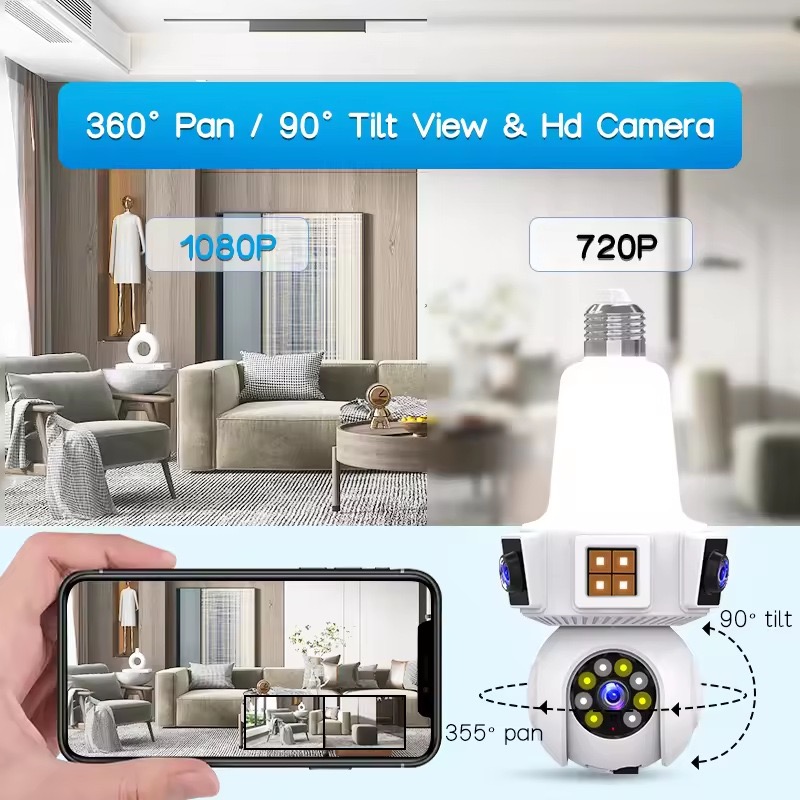 6MP V380pro 앱 듀얼 렌즈 풀컬러 E27 무선 - Home Security Flood Lights 리뷰 및 가격