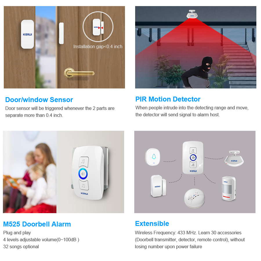 KERUI 무선 초인종 홈 보안 환영 차임 도어 벨 P - Home Security Ring 리뷰 및 가격