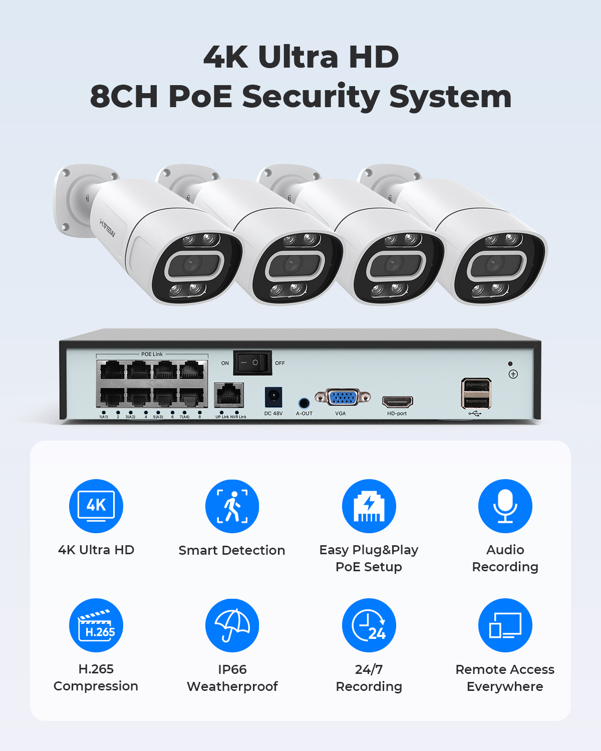 H.View 4K 5Mp 8Mp Poe CCTV 보안  - Home Security Tech 리뷰 및 가격