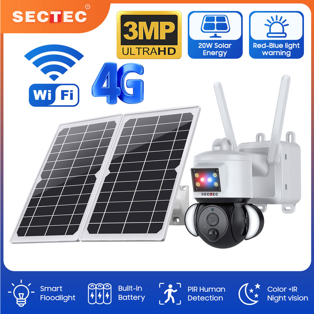 SECTEC 태양광 배터리 레드 블루 알람 투광 조명  - Home Security Flood Lights 리뷰 및 가격